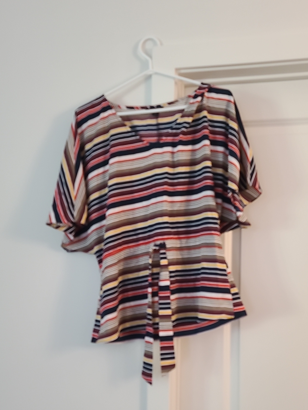 Banana Republic Multistripe Short Sleeve Tie-Front Blouse